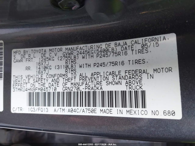 3TMKU4HN9FM045710 Toyota Tacoma Prerunner V6