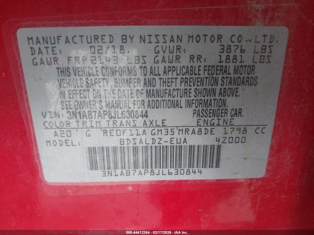 3N1AB7AP8JL630844 Nissan SENTRA SV