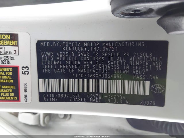 4T1KZ1AKXMU054890 Toyota Camry Xse V6