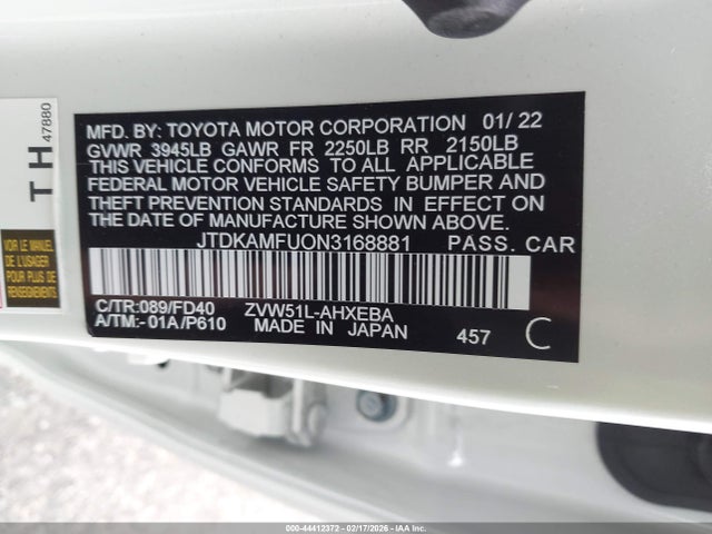 Toyota Prius Le 2022 JTDKAMFU0N3168881 Image 9