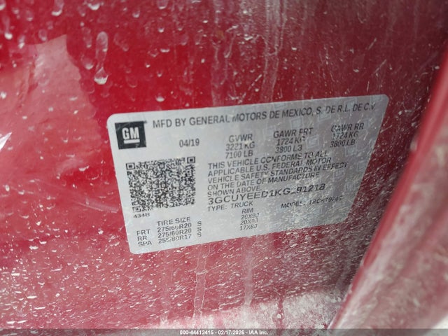 Aukcja sprzedaży 2019 Chevrolet Silverado 1500 Rst, vin: 3GCUYEED1KG191218, numer aukcji: 44412415