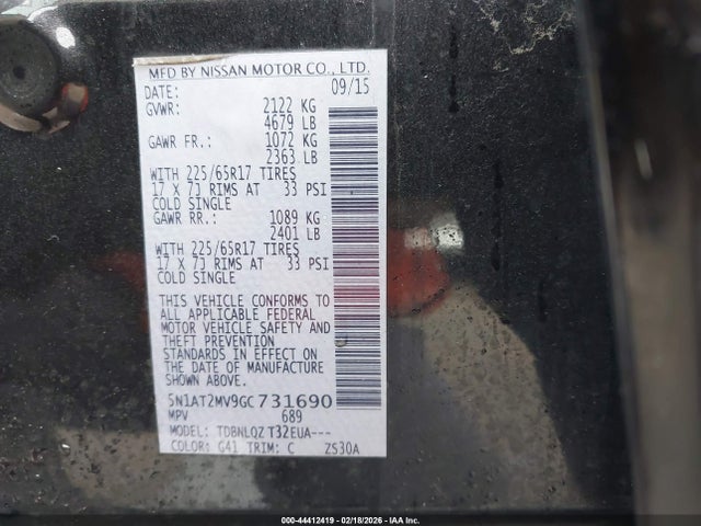 5N1AT2MV9GC731690 Nissan ROGUE SV