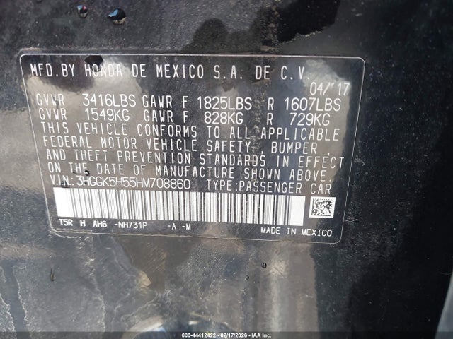 3HGGK5H55HM708860 Honda FIT LX