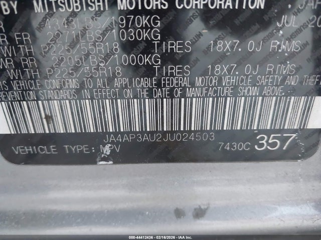 2018 MITSUBISHI OUTLANDER SPORT JA4AP3AU2JU024503 Photo 8