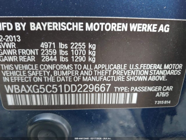 Продажа на аукционе авто 2013 Bmw 528i, vin: WBAXG5C51DD229667, номер лота: 44412445