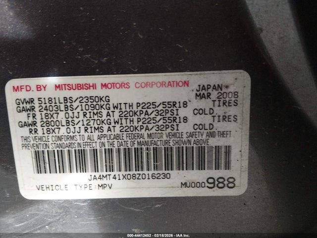 2008 MITSUBISHI OUTLANDER JA4MT41X08Z016230 Photo 8