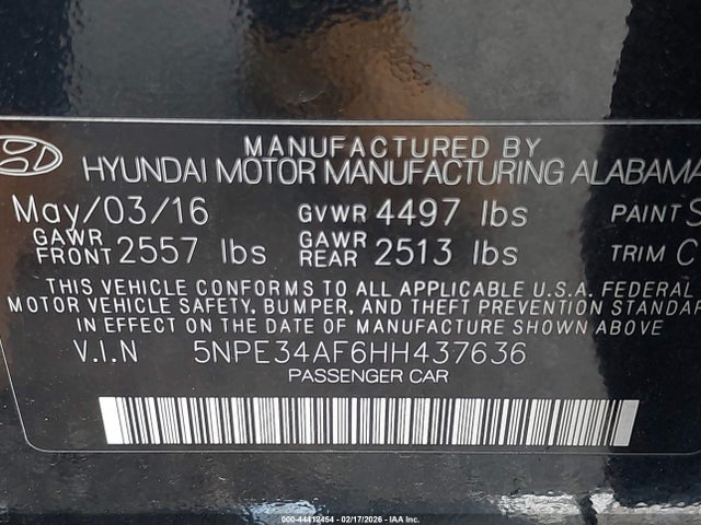 5NPE34AF6HH437636 Hyundai Sonata Sport