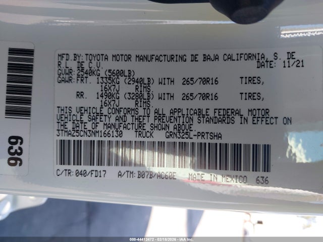 3TMAZ5CN3NM166130 Toyota Tacoma Trd Off Road