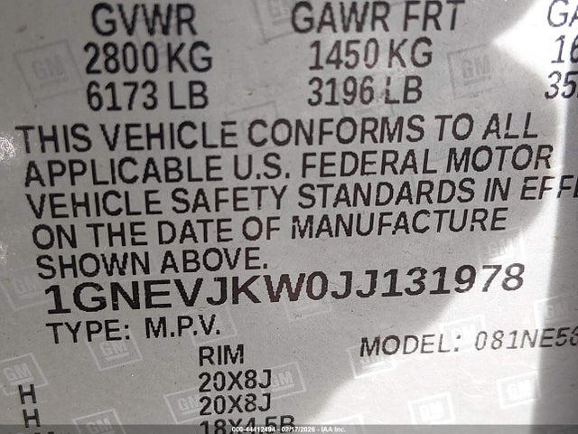 1GNEVJKW0JJ131978 Chevrolet Traverse Premier