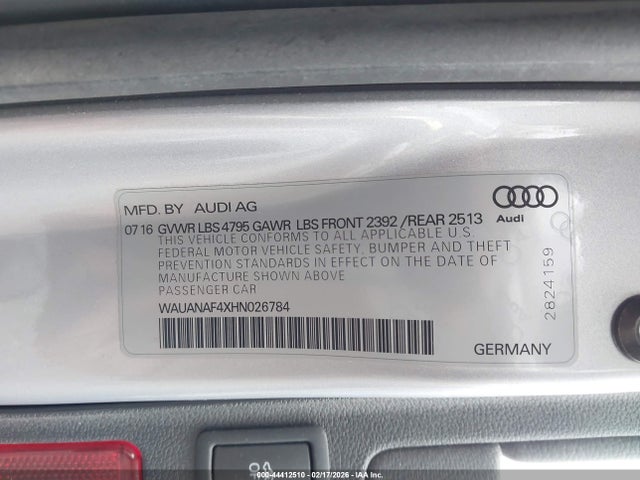 44412510 :رقم المزاد ، WAUANAF4XHN026784 vin ، 2017 Audi A4 2.0t Premium مزاد بيع