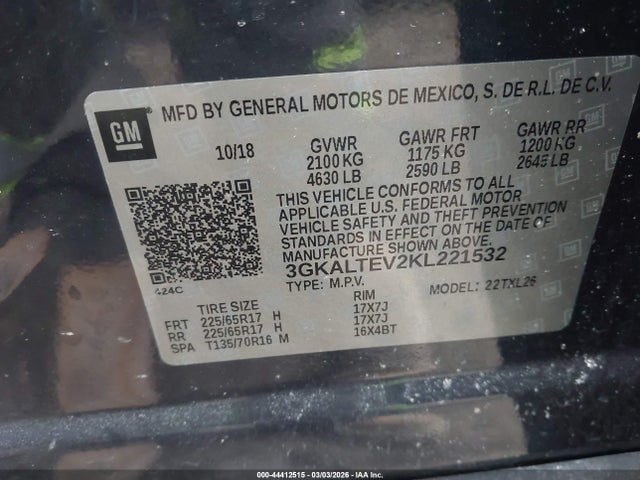 2019 Gmc Terrain Sle მანქანა იყიდება აუქციონზე, vin: 3GKALTEV2KL221532, აუქციონის ნომერი: 44412515