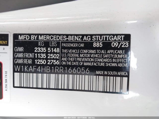 Aukcja sprzedaży 2024 Mercedes-benz C 300, vin: W1KAF4HB1RR166056, numer aukcji: 44412530