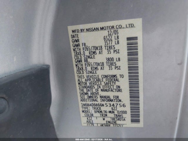 2006 NISSAN TITAN 1N6BA06B66N534756 Photo 8