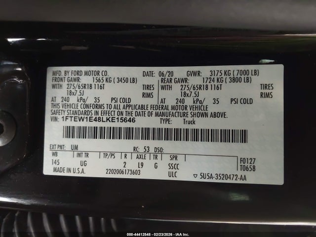 2020 FORD F-150 1FTEW1E48LKE15646 Photo 8