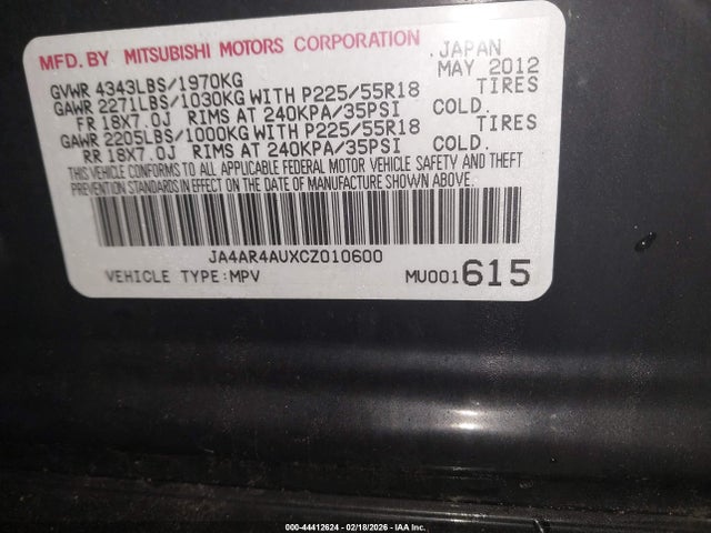 2012 MITSUBISHI OUTLANDER SPORT JA4AR4AUXCZ010600 Photo 8