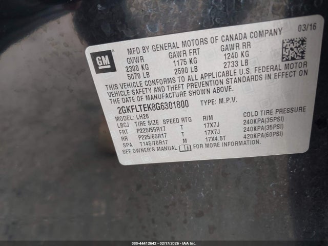 GMC Terrain Sle-2 2016 2GKFLTEK8G6301800 Image 9