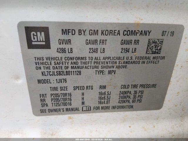 KL7CJLSB2LB011128 Chevrolet Trax Fwd Lt