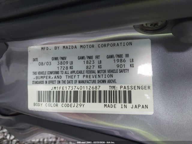 2004 Mazda Rx-8 6 Speed Manual მანქანა იყიდება აუქციონზე, vin: JM1FE173740112687, აუქციონის ნომერი: 44412663