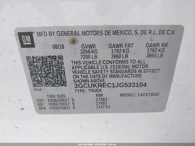 3GCUKREC1JG533104 Chevrolet Silverado 1500 1lt