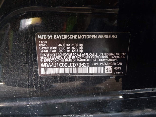 Продажа на аукционе авто 2020 Bmw 430i Gran Coupe, vin: WBA4J1C00LCD79620, номер лота: 44412675