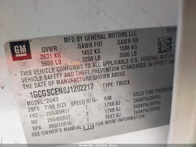 1GCGSCEN0J1202217 Chevrolet Colorado Lt