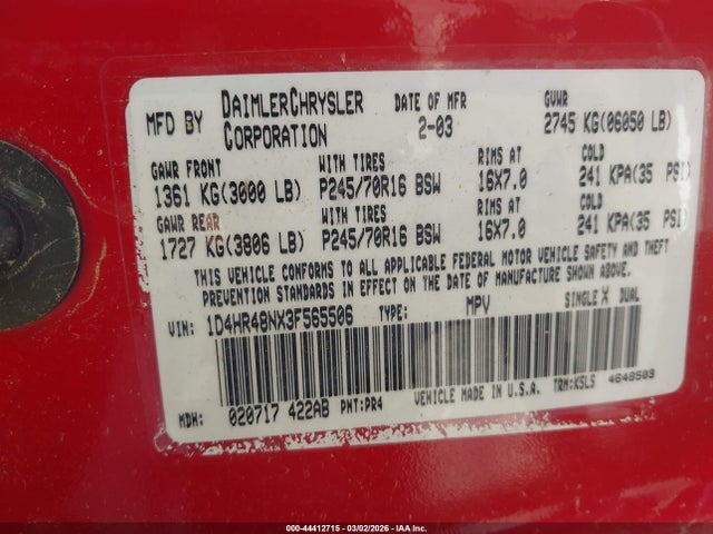 2003 DODGE DURANGO 1D4HR48NX3F565506 Photo 8