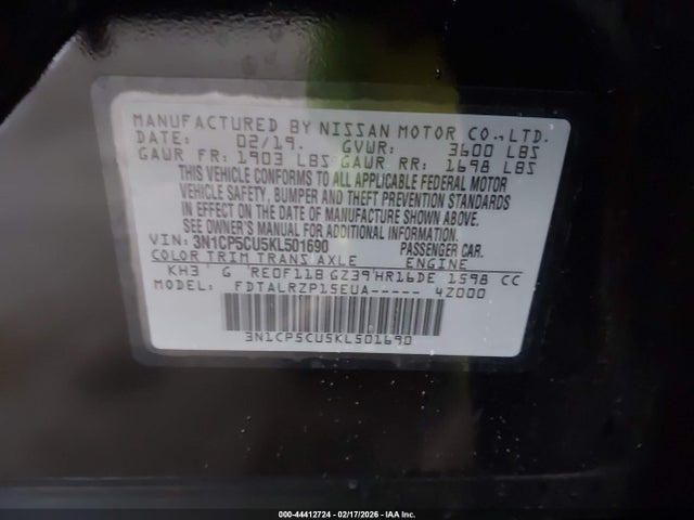 3N1CP5CU5KL501690 Nissan KICKS S