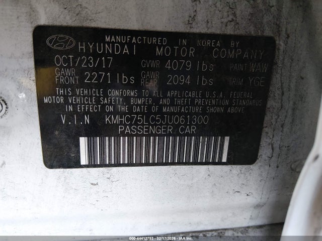 KMHC75LC5JU061300 Hyundai Ioniq Hybrid Sel