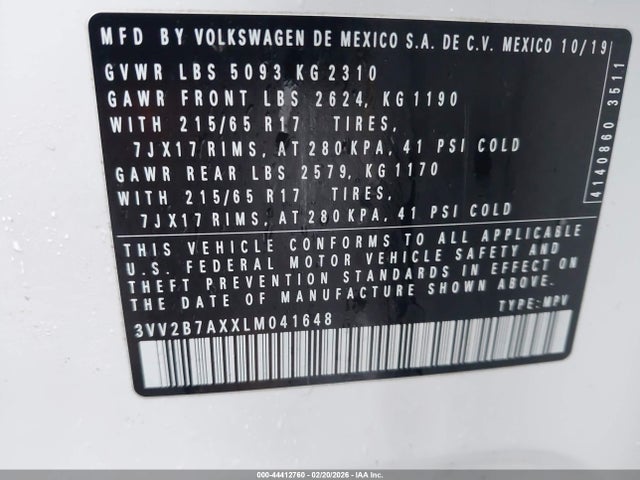 2020 VOLKSWAGEN TIGUAN 3VV2B7AXXLM041648 Photo 8