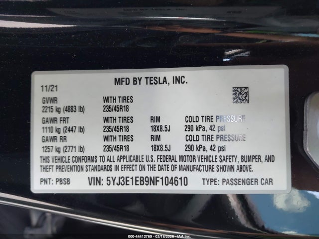 2022 TESLA MODEL 3 5YJ3E1EB9NF104610 Photo 8