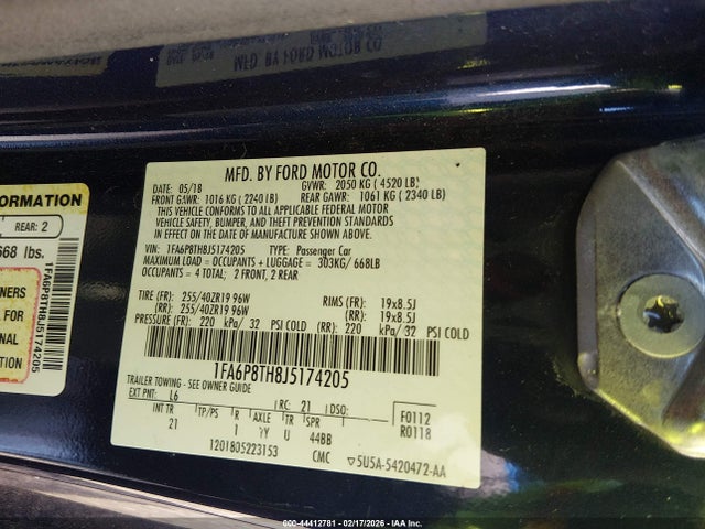 Ford Mustang Ecoboost 2018 1FA6P8TH8J5174205 Image 9