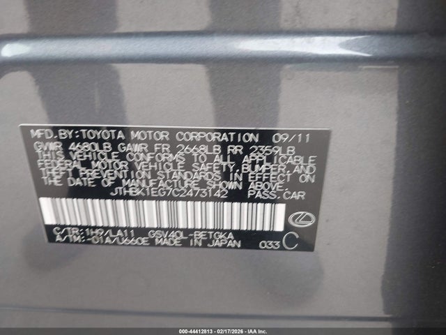 Продажа на аукционе авто 2012 Lexus Es 350, vin: JTHBK1EG7C2473142, номер лота: 44412813