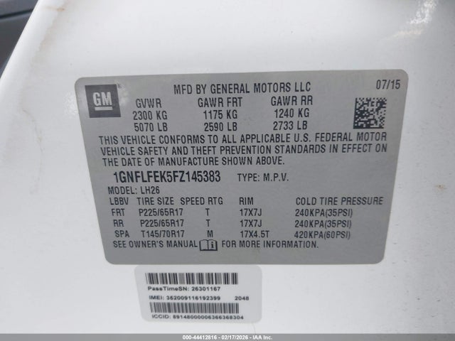 Продаж на аукціоні авто 2015 Chevrolet Equinox 1lt, vin: 1GNFLFEK5FZ145383, номер лоту: 44412816