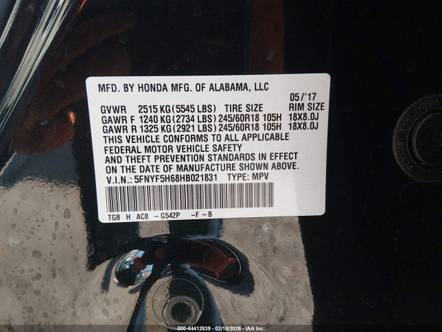2017 HONDA PILOT 5FNYF5H68HB021831 Photo 8