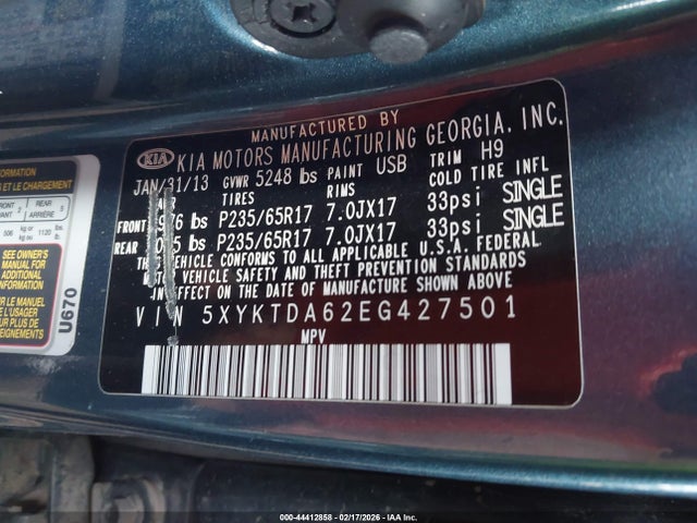 5XYKTDA62EG427501 KIA SORENTO LX