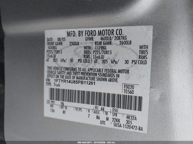 2005 FORD RANGER 1FTYR14U85PB11261 Photo 8