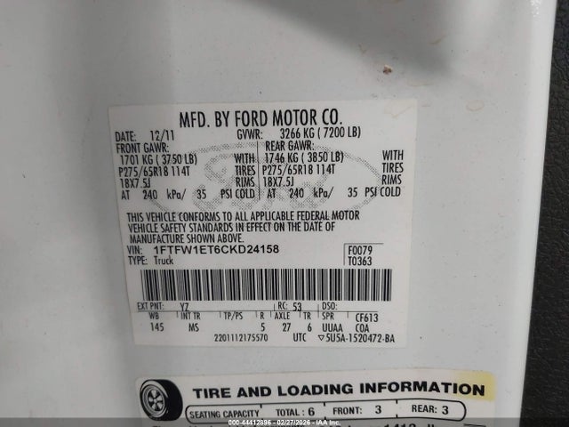Aukcja sprzedaży 2012 Ford F-150 Xlt, vin: 1FTFW1ET6CKD24158, numer aukcji: 44412896