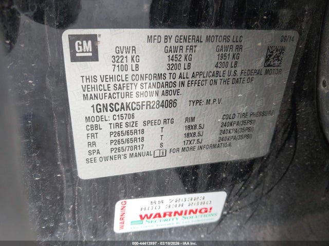 Продаж на аукціоні авто 2015 Chevrolet Tahoe Ls, vin: 1GNSCAKC5FR284086, номер лоту: 44412897