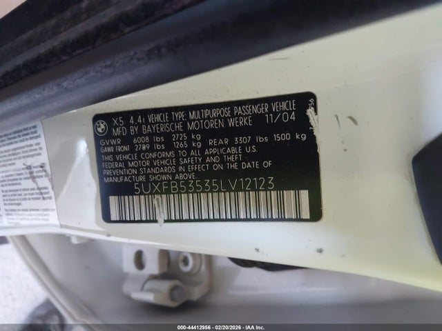 Продаж на аукціоні авто 2005 Bmw X5 4.4i, vin: 5UXFB53535LV12123, номер лоту: 44412956