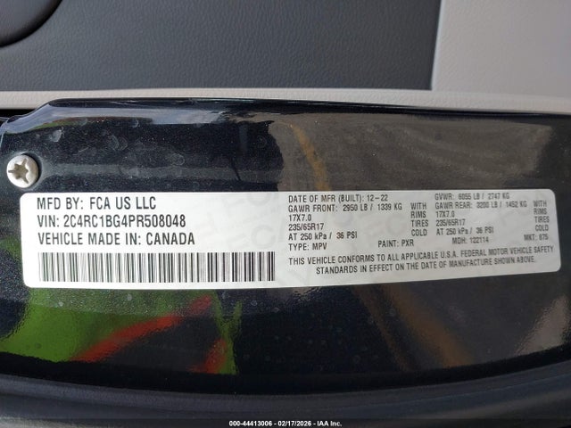 Auction sale of the 2023 Chrysler Pacifica Touring L, vin: 2C4RC1BG4PR508048, lot number: 44413006