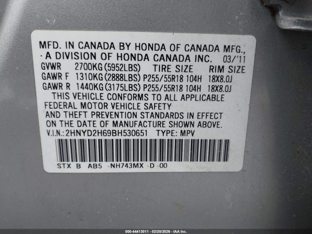Aukcja sprzedaży 2011 Acura Mdx Technology Package, vin: 2HNYD2H69BH530651, numer aukcji: 44413011