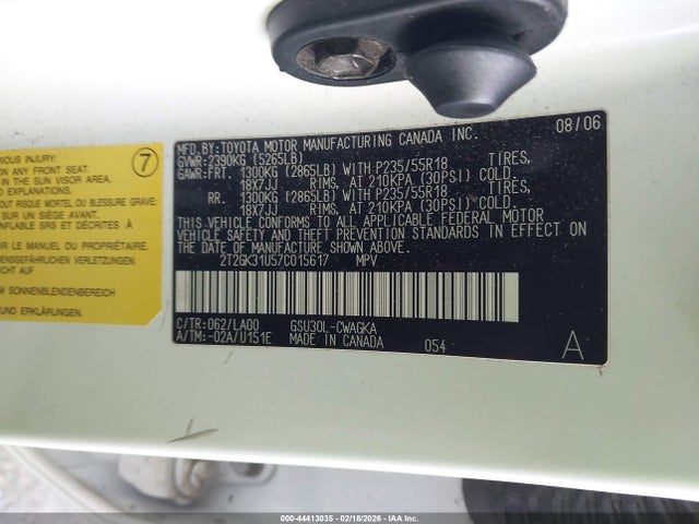 44413035 :رقم المزاد ، 2T2GK31U57C015617 vin ، 2007 Lexus Rx 350 مزاد بيع