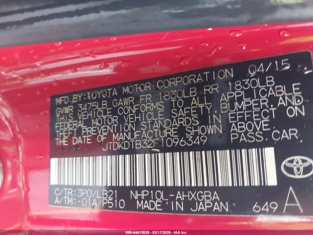 JTDKDTB32F1096349 Toyota Prius C Four