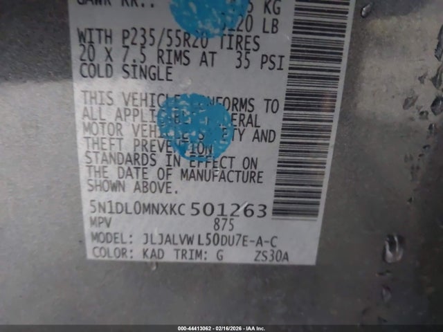 5N1DL0MNXKC501263 Infiniti QX60 LUXE