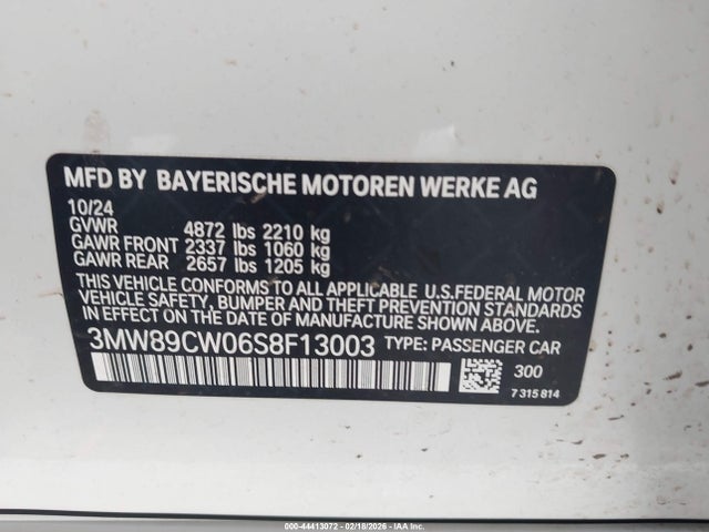 Aukcja sprzedaży 2025 Bmw 330i Xdrive, vin: 3MW89CW06S8F13003, numer aukcji: 44413072