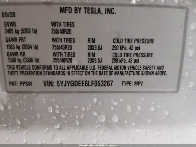 Aukcja sprzedaży 2020 Tesla Model Y Long Range Dual Motor All-wheel Drive, vin: 5YJYGDEE6LF053267, numer aukcji: 44413076