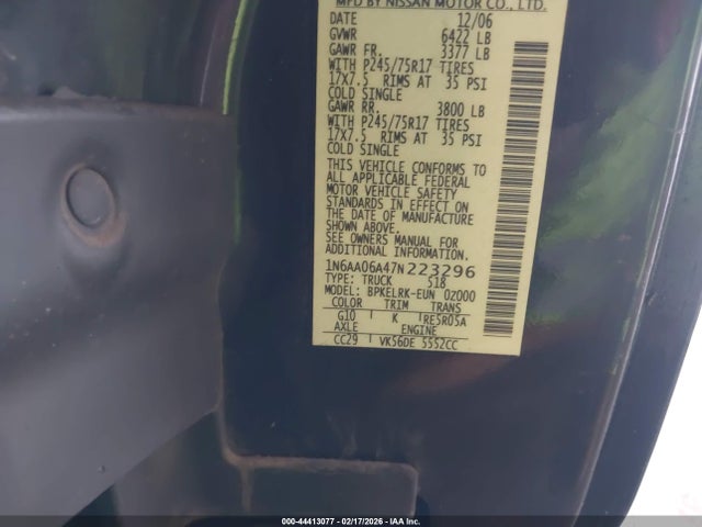 Продаж на аукціоні авто 2007 Nissan Titan Xe, vin: 1N6AA06A47N223296, номер лоту: 44413077