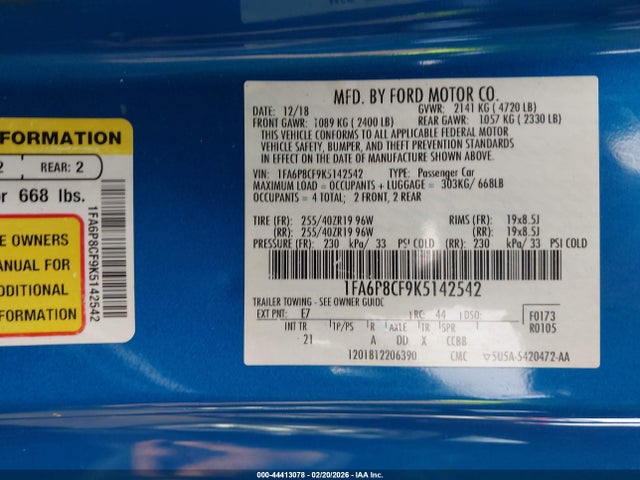 Ford MUSTANG GT 2019 1FA6P8CF9K5142542 Image 9