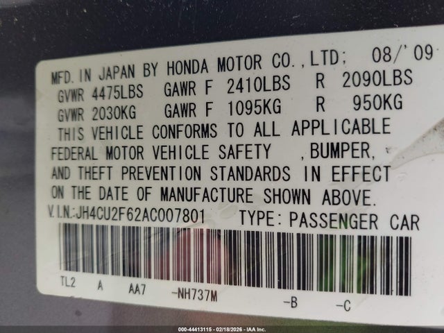 Aukcja sprzedaży 2010 Acura Tsx 2.4, vin: JH4CU2F62AC007801, numer aukcji: 44413115