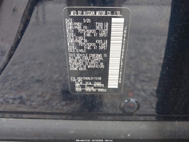 JN8AY2ND8L9110108 Nissan Armada Sl 2wd